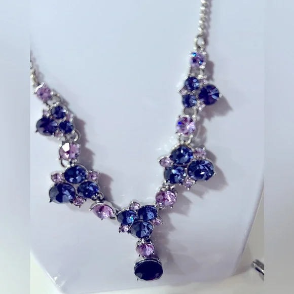 Givenchy Silver Tone Purple Crystal Necklace Earrings Bracelet Set - Picture 5 of 10